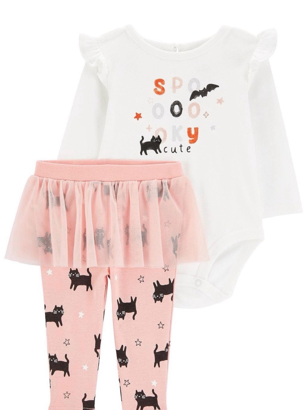 Carters Baby Girls White & Pink 'Spooky Cute' Bodysuit Skirted Leggings Set